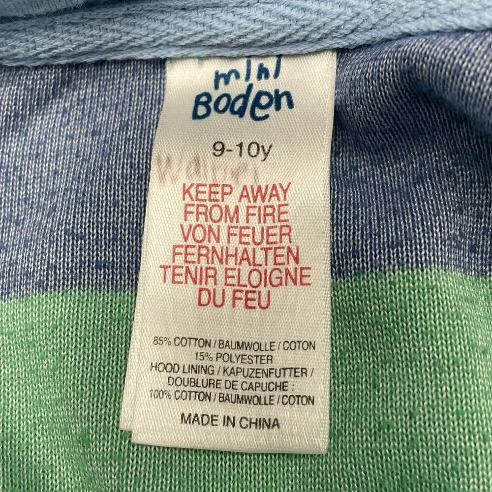 Mini Biden Swim Cover Up Terry Cloth Green Blue Stripes Boy Size 9-10